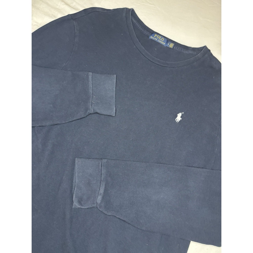 Polo Ralph Lauren Long Sleeve Classic Thermal T-Shirt Large Navy Blue White Pony